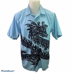 Utility Men's Dragon Shirt Size Medium Blue Camp Short Sleeve Vintage A3